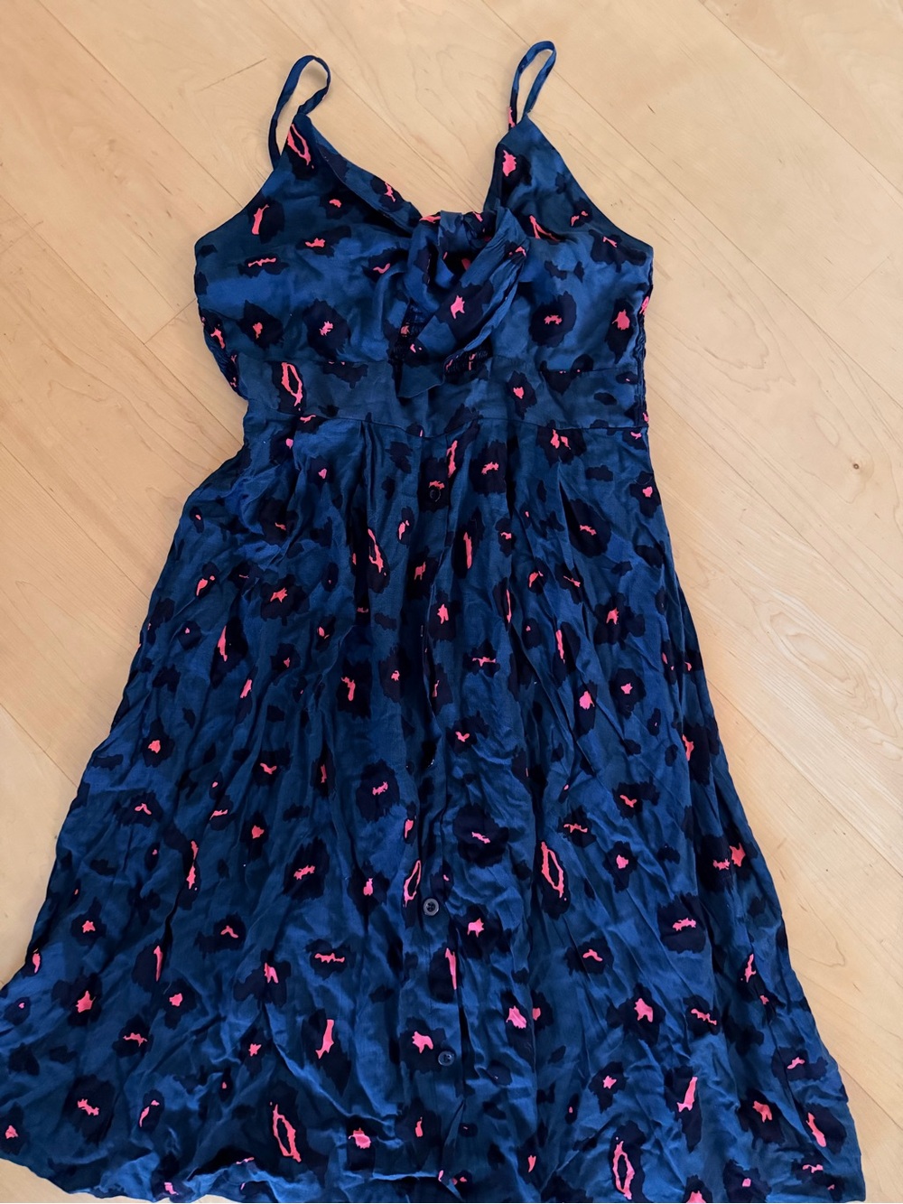 Women’s Navy Blue Slip Dress with Pink Spot Print